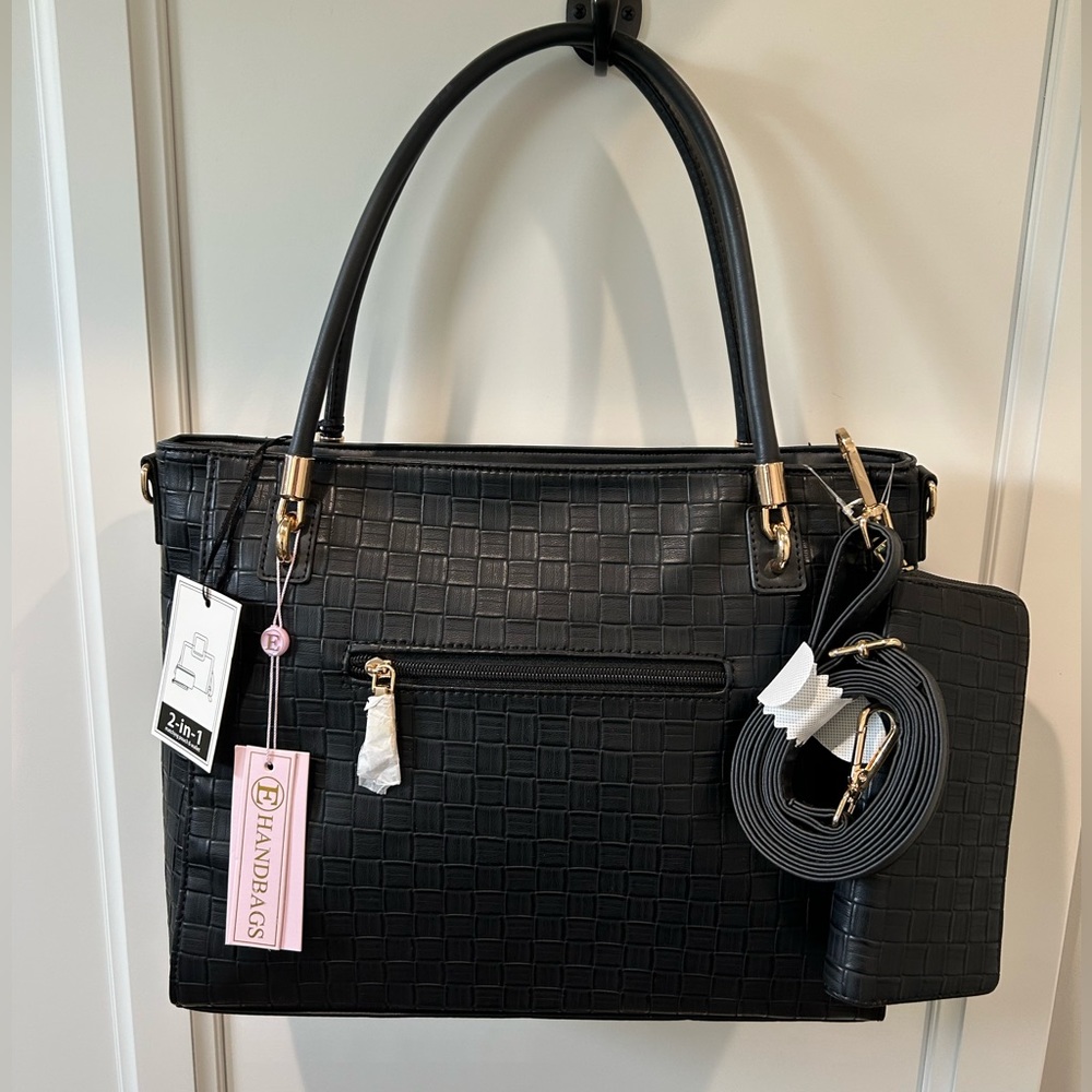 E handbags, Black Vegan Leather Crossbody Shoulder Bag with matching wal…